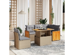 Vidaxl 6 Pcs Conjunto De Sofás P/ Jardim Com Almofadões Vime Pe Bege
