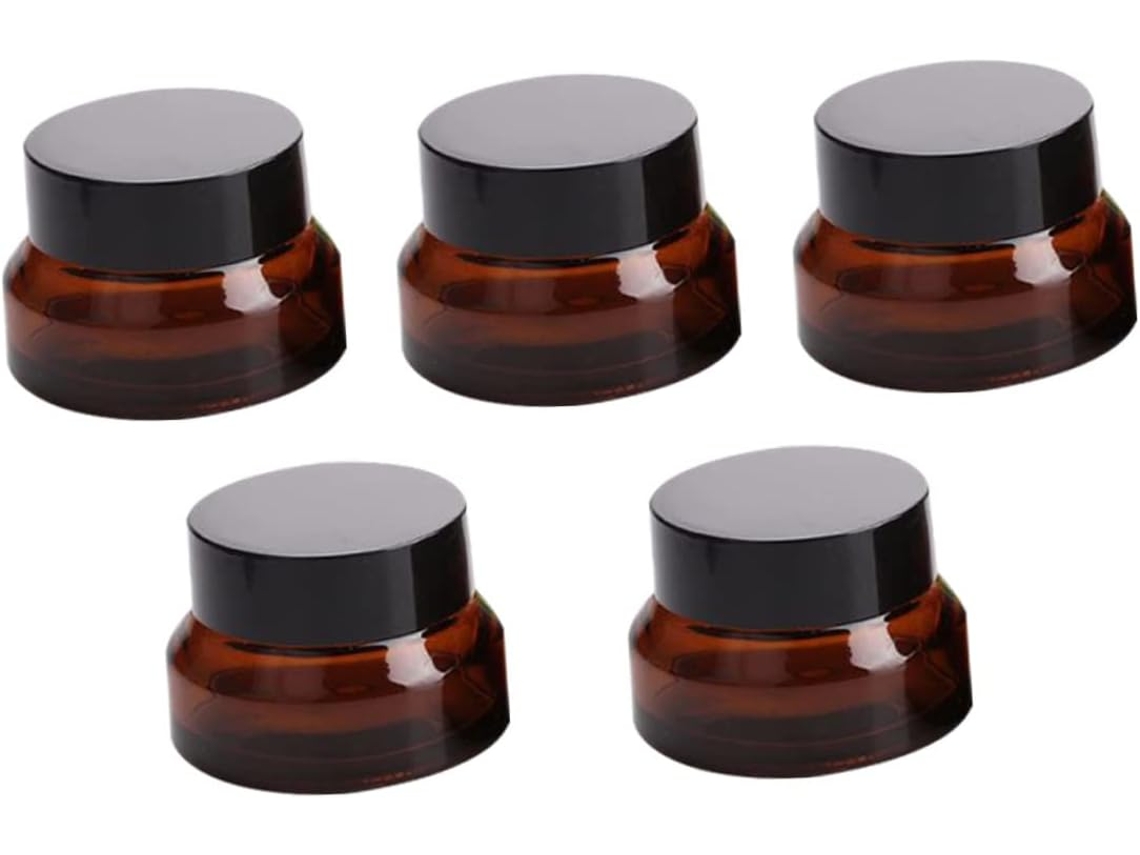 Conjunto De 5 Potes De Vidro Vazios Para Maquiagem Em Formato De Creme Marrom