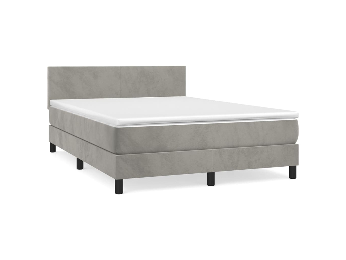 Cama com Molas e Colchão Veludo Cinzento Claro MAISON EXCLUSIVE (140x190 cm)