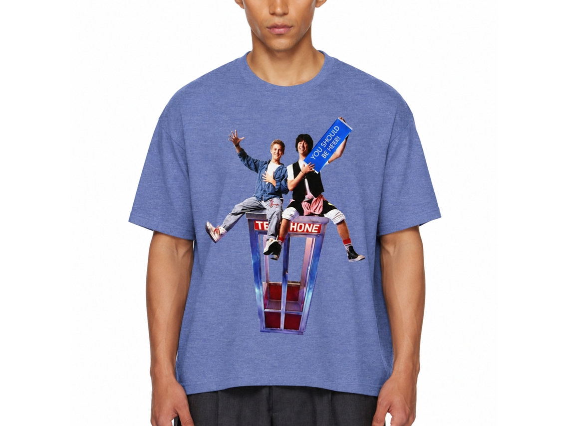 Rockinstone Bill And Ted Should Be Here Heather Light Blue Adult T-shirt Size:l
