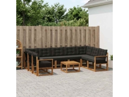 Vidaxl Conjunto De Sofás Para Exterior 10 Unid. Natural E Preto