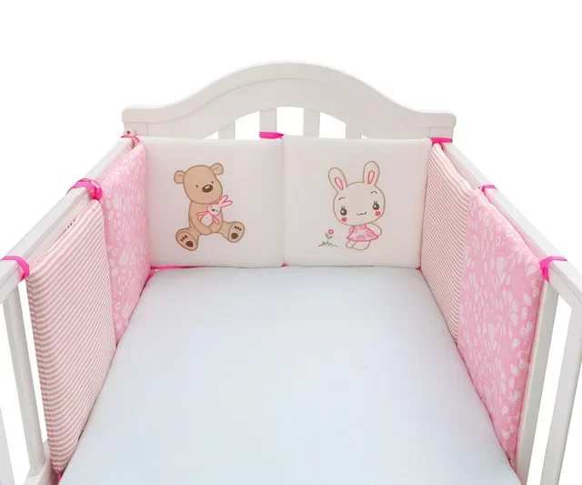 (pequeno Coelho Rosa 6 Peças Por Conjunto) Almofada De Proteção De Berço, Crianças Segurança Cama Circunferência