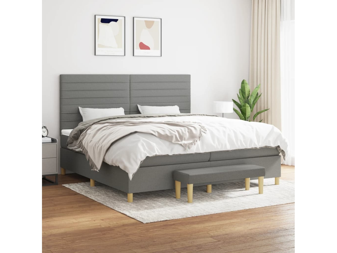 Vidaxl Cama Com Molas/colchão 200x200 Cm Tecido Cinzento-escuro
