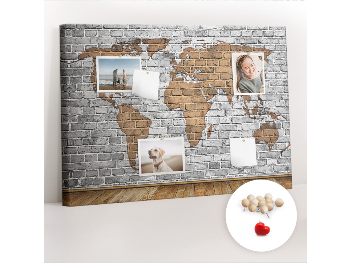 Painel De Cortiça Para Parede Mapa-múndi De Tijolos Para O Corredor Espelharte (100x70 Cm)