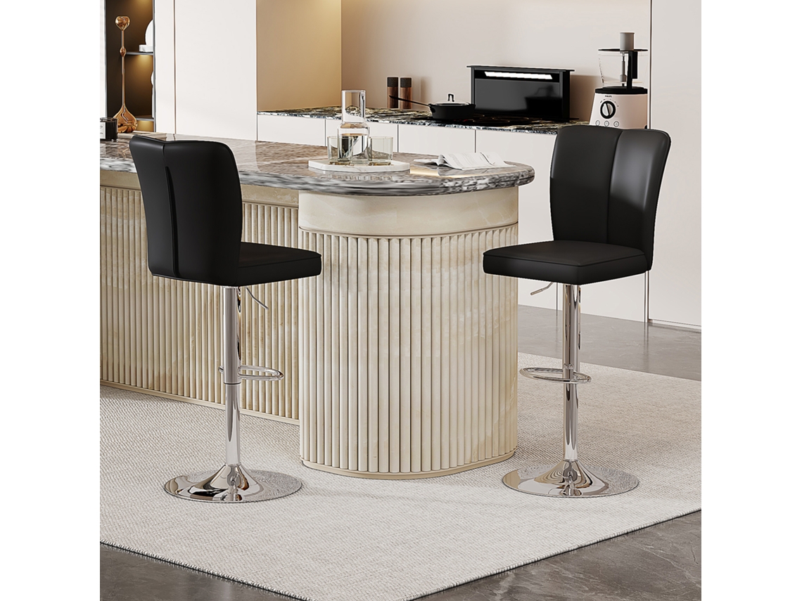 Conjunto de 2 Cadeiras Pretas em Couro PU, Estrutura Dourada, Moderno, para Sala de Jantar SUNJOY