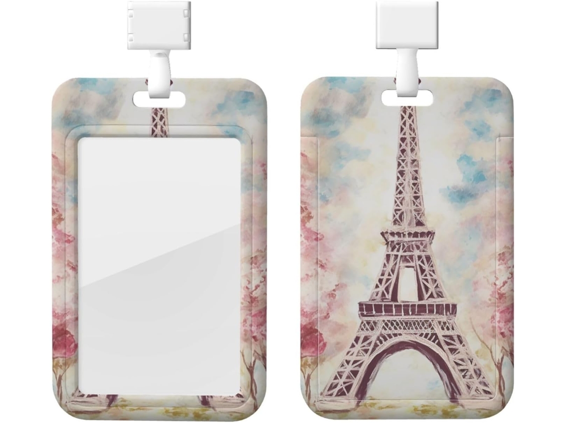 Porta Crachá Com Torre Eiffel Em Paris, Protetor De Cartão Vertical Com Cordão, Capa Plástica Impermeável, Porta Cartões