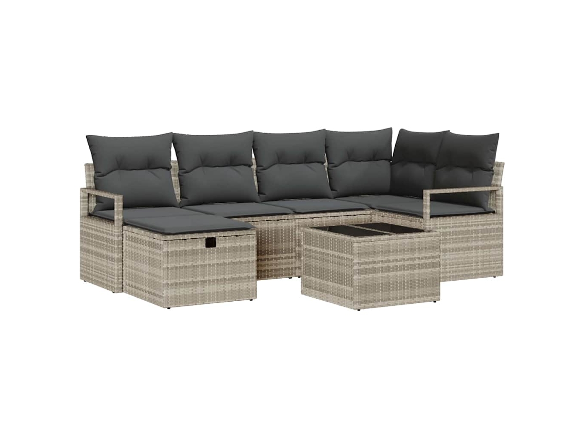 Maison Exclusive - Conjunto De Sofás Com Almofada 7 Pcs Cinzento-claro Vime Pe