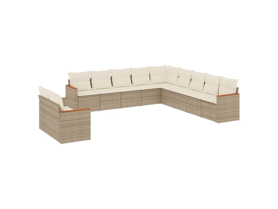 Conjunto de 11 Sofás de Jardim com Almofadões Vime Pe Bege MAISON EXCLUSIVE