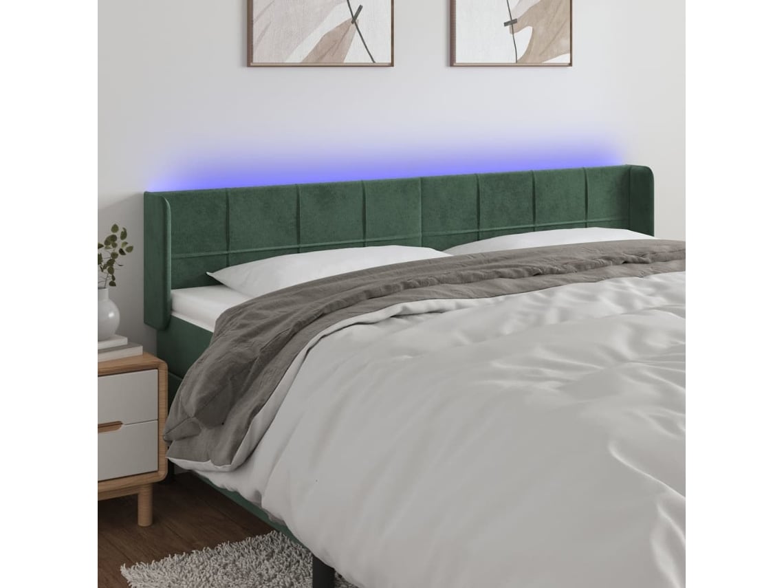 Cama com Cabeceira Luzes Led PANGSHIYUAN Madeira Veludo Verde (183x16x78)
