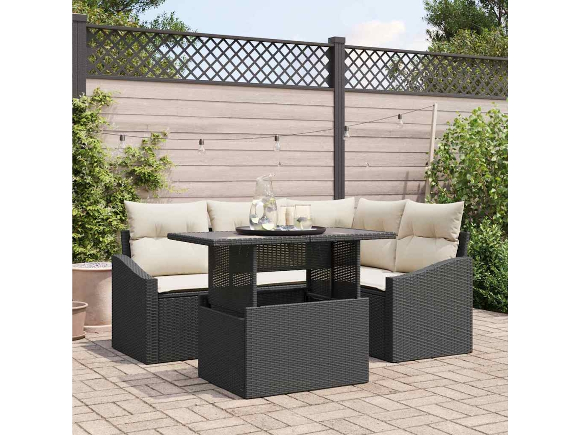 Vidaxl Conjunto De Sofá De Jardim 5 Unid. Preto E Creme