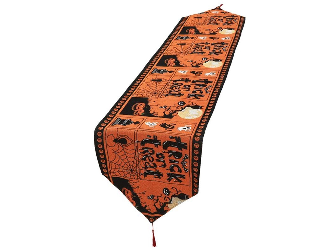 Rebe runner de Mesa de Halloween com Abóboras e Fantasmas, Tela de Algodão e Linho, 33x183cm
