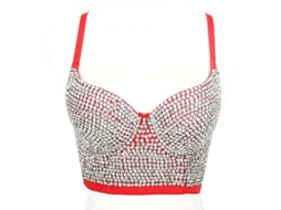 2026-top Crop Corset Sexy Para Mulher Com Renda E Pedras, Sutiã Push Up Com Luvas Ajustáveis 38c Rojo
