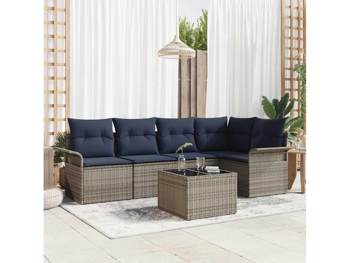 Vidaxl Conjunto De Sofá De Jardim Com Almofada 6 Pcs Cinzeto Vime Pe