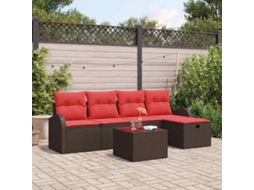 Vidaxl Conjunto De Sofás Com Almofada Manual Marrom E Vermelho Vime Pe