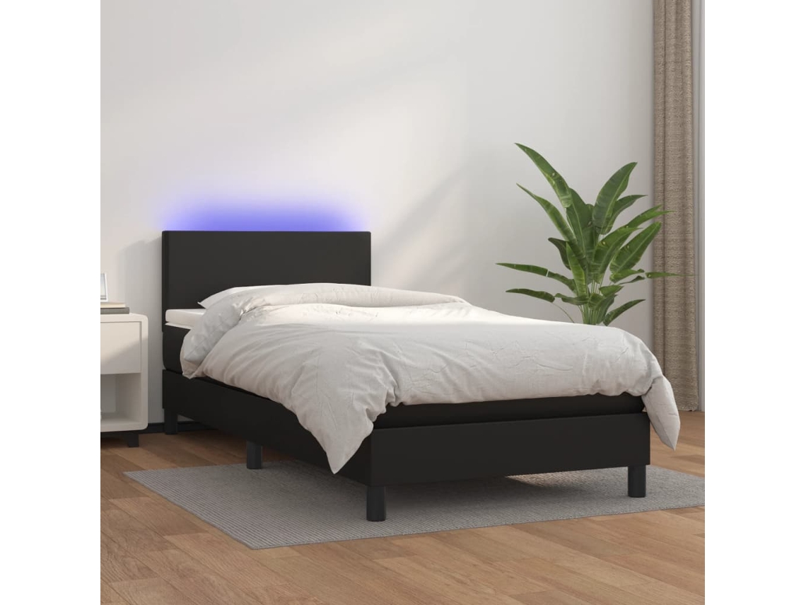 Vidaxl Cama Box Spring C/ Colchão/led 100x200cm Couro Artificial Preto