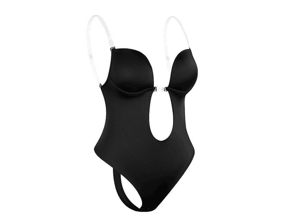 Shapewear Sem Costas Para Mulheres Com Apoio Abdominal E Alças Transparentes - Tecido Milk Silk Cor Preta