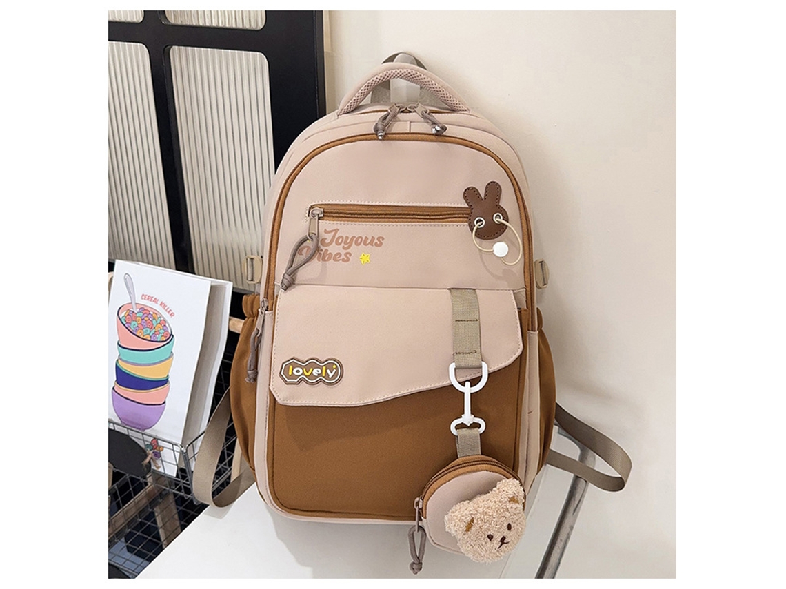 Mochila Impermeável, Grande Capacidade, Múltiplos Compartimentos, Adequada Para Uso Escolar Diário - Cor Café