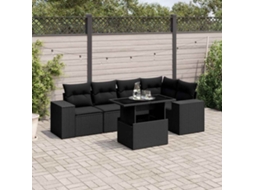 Vidaxl 6 Pcs Conjunto Sofás De Jardim C/ Almofadões Vime Pe Preto