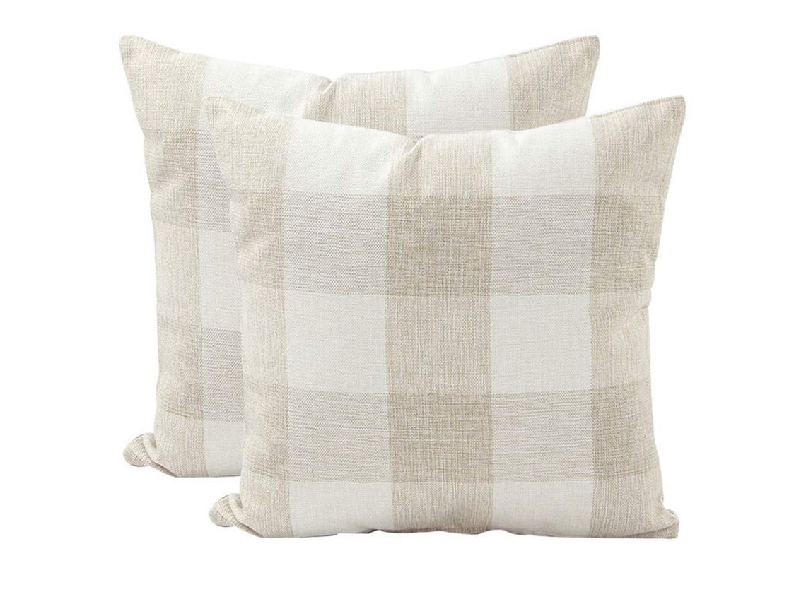 Fundas De Almohada De Lino Tartan Cuadros, 45x45cm, 2 Piezas, Decoración De Hogar Sofá Coche