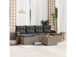 Vidaxl 7 Pcs Conjunto Sofás P/ Jardim C/ Almofadões Vime Pe Cinzento
