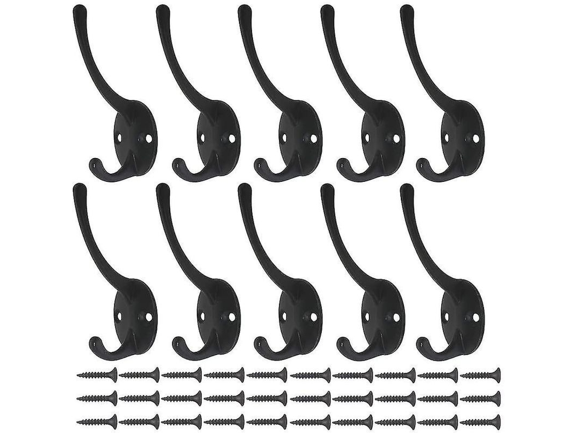 Conjunto de 10 ganchos de parede Fasst com duas pontas, resistentes e com 20 parafusos, ideais para pendurar casacos, bolsas, chapéus e muito mais.