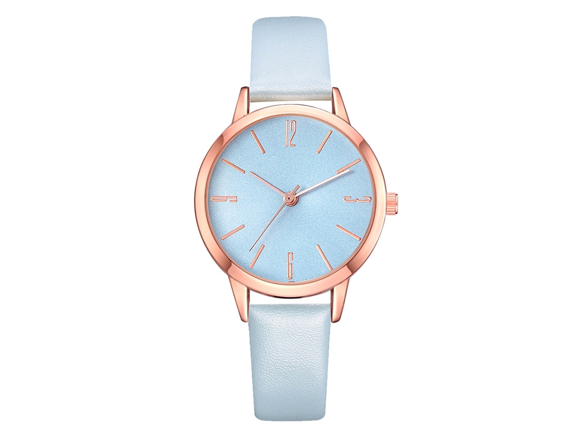 Relógio de Pulso Feminino de Quartzo com Pulseira Pu Estilo Fashion Display Analógico Azul Céu
