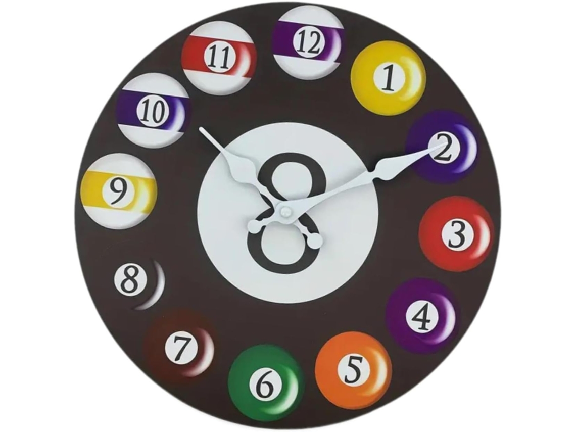 Relógio De Parede Genérico Com Moldura De Madeira E Tema De Bilhar, Escritório E Casa, 20cm 8 Polegadas