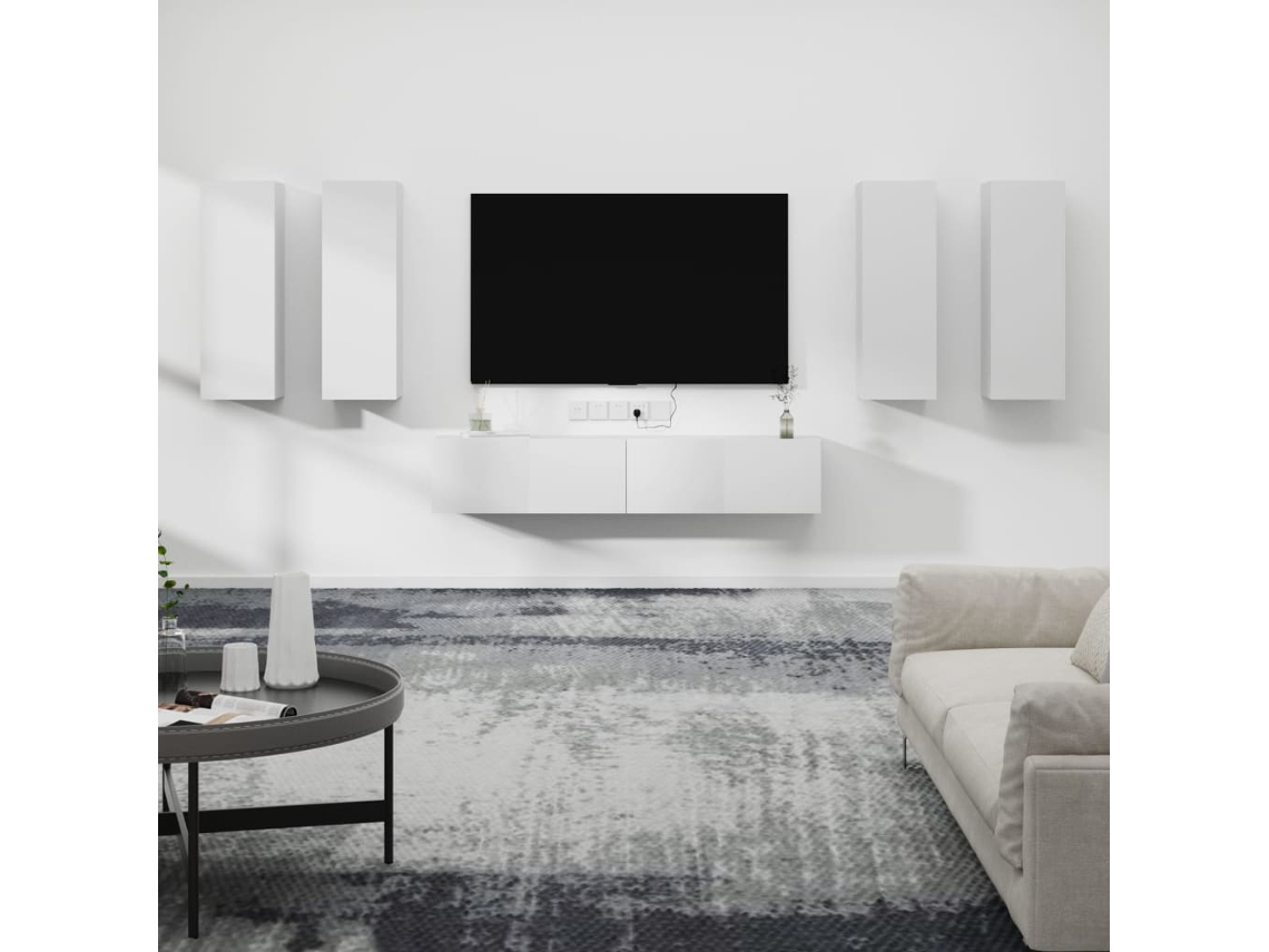 Vidaxl Conjunto Móveis De Tv 6 Pcs Madeira Processada Branco