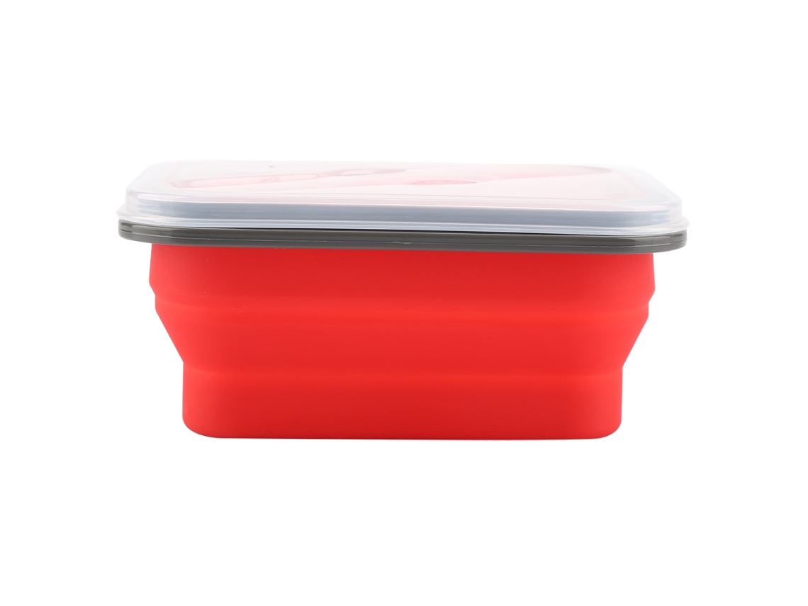 Caixa De Almoço Portátil De Silicone 600ml Cor Vermelha