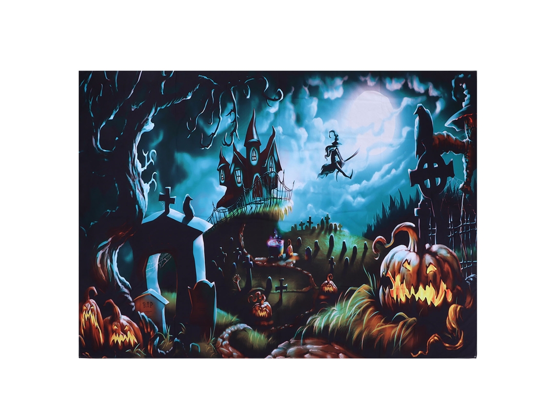 Laxiscreed Fundo De Fotografia Halloween Com Cemitério, Lua E Abóboras, 150x150cm
