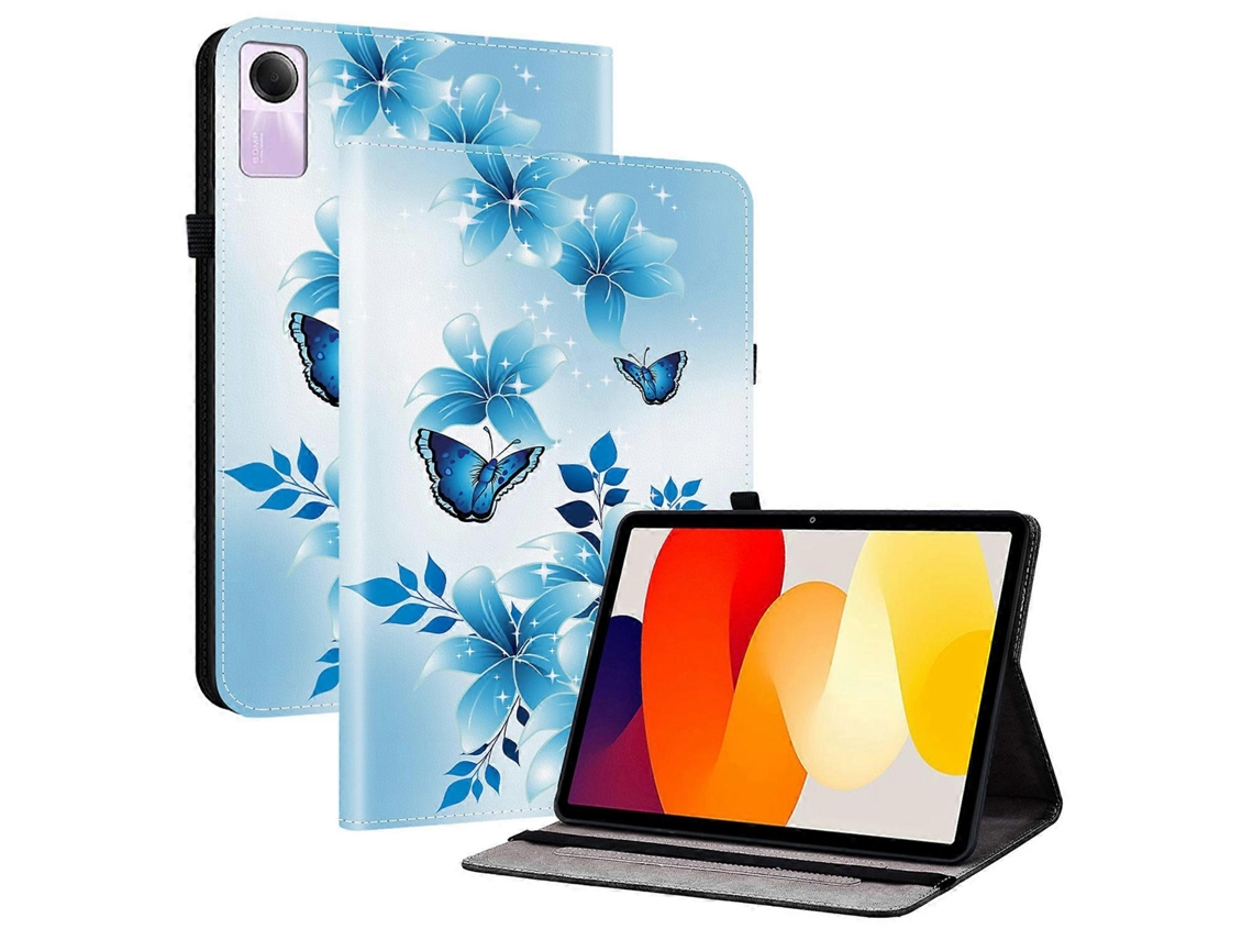 Capa de couro com estampa de borboleta azul para Xiaomi Redmi Pad Se Hengrongshen