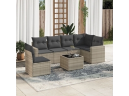 Vidaxl 7 Pcs Conj. Sofás Jardim Com Almofadões Vime Pe Cinzento-claro
