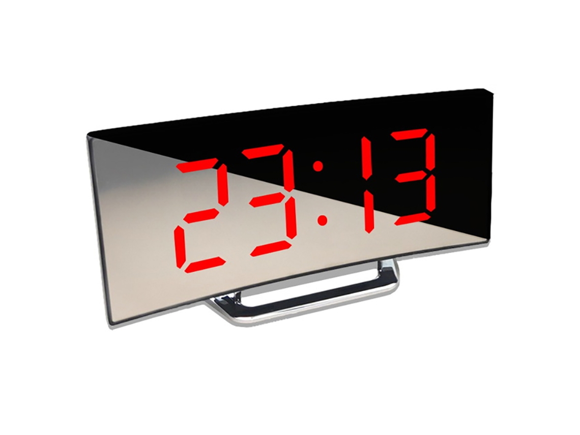 Despertador digital curvo Brilvibera de 7 polegadas com LED ajustável e dígitos eletrônicos vermelhos.