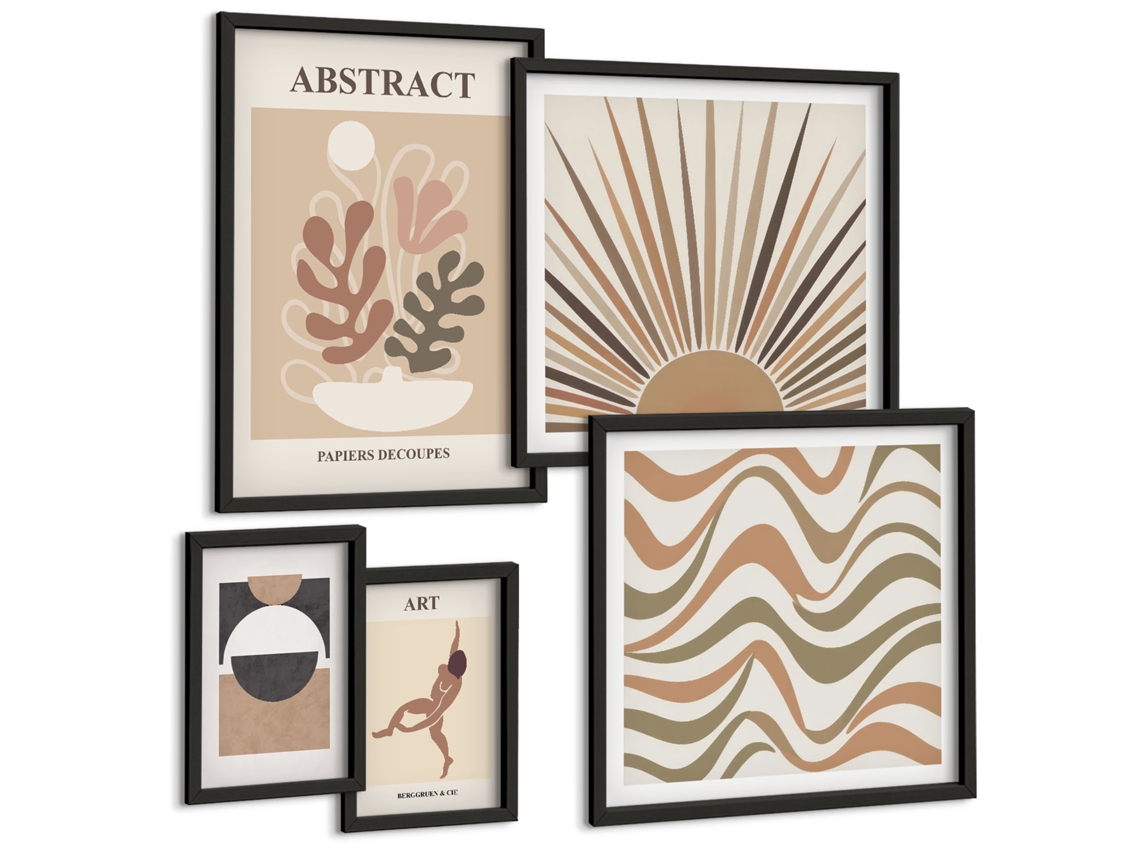 Conjunto De Pinturas Abstrações Vegetais Estilosas Espelharte (5 Peças)