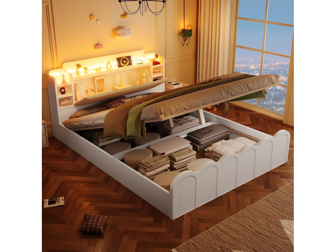 Cama infantil 90x200 cm com trundle e escrivaninha KOMHTOM
