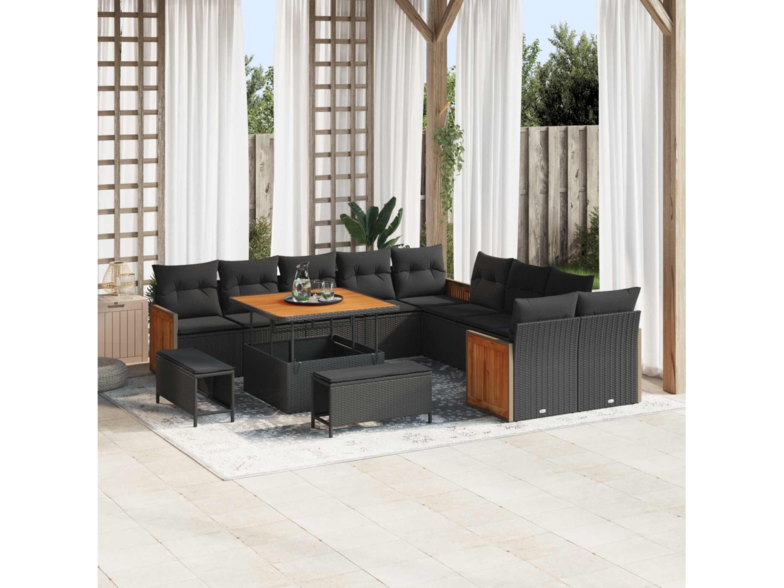Vidaxl Conjunto De Sofá De Jardim Com Almofada 13 Pcs Preto