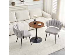 Mesa Mdf 60cm 2 Cadeiras Linho Cinza Pétala Metal Preto