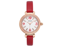 Relógio Feminino de Quartzo de Couro Pu Resistente À Água com Cristais Strass (vermelho)