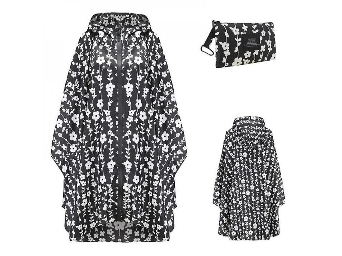 2026 impermeável Portátil para Adultos, Poncho Reutilizável com Capuz e Mangas Leve Impermeável Jgp Blanco Negro