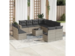Vidaxl 12 Pcs Conj. Sofás Jardim Com Almofadões Vime Pe Cinzento-claro
