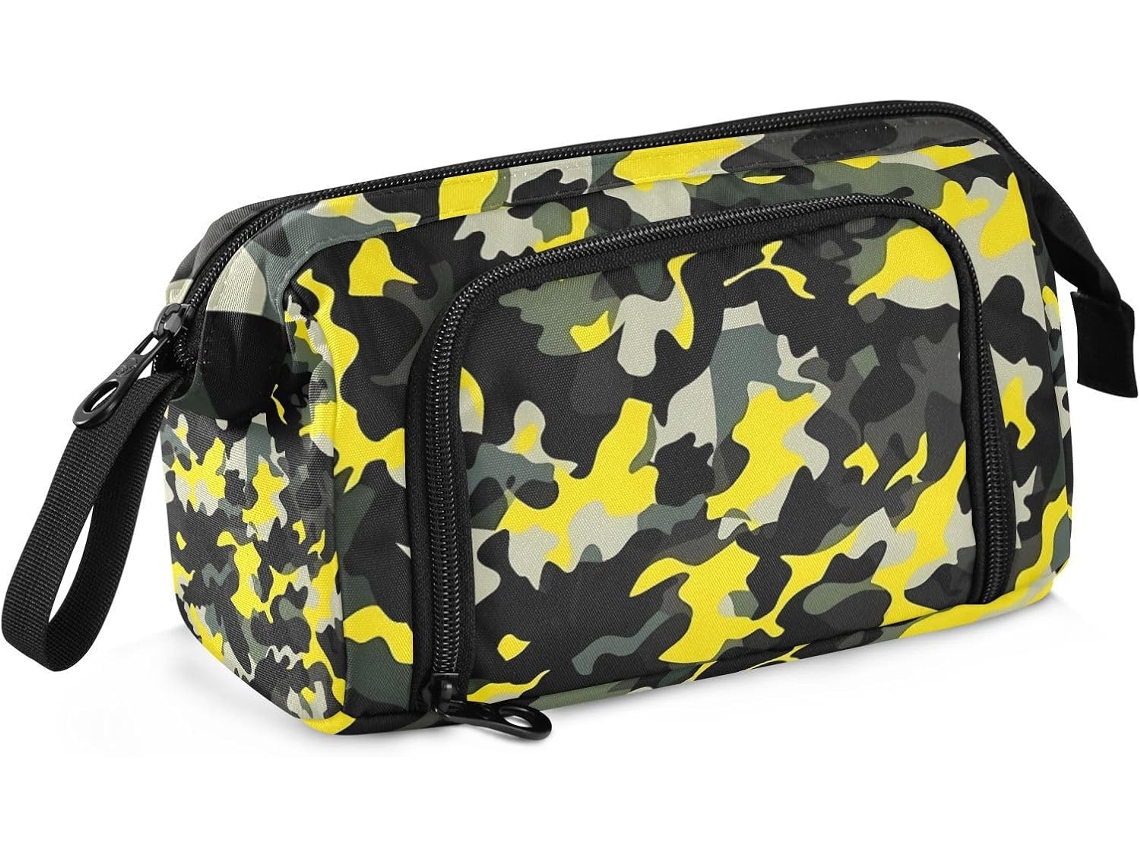 Estojo Portátil Feminino Estampa Camuflada Preta e Amarela 24 X 9,5 15 Cm Durável Resistente