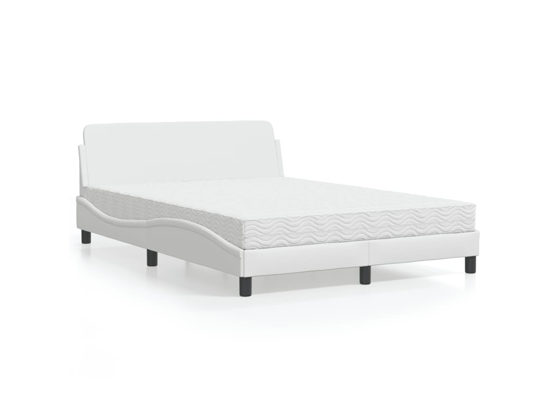 Vidaxl Cama Com Colchão Dover 140x190 Cm Couro Artificial Branco