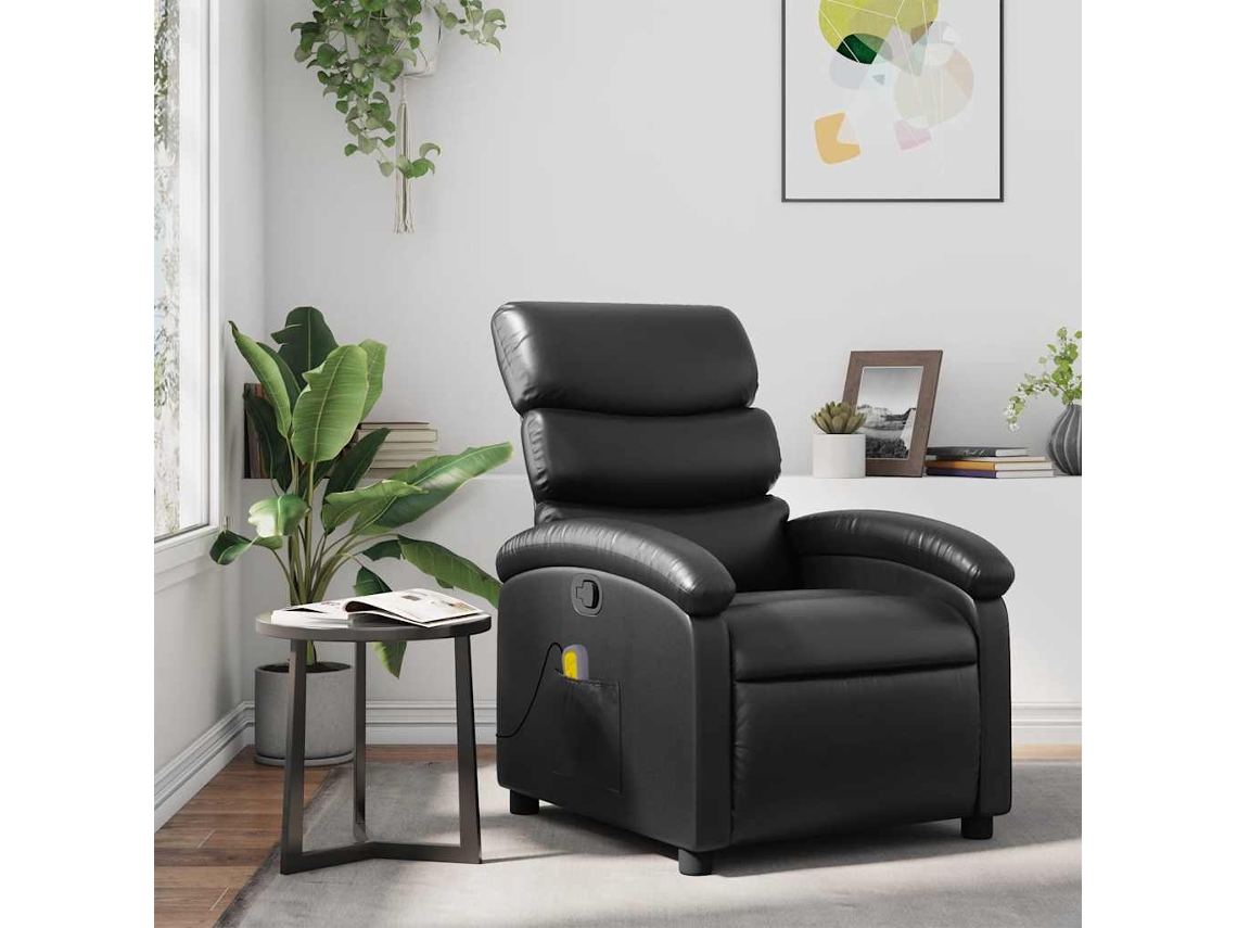 Vidaxl Poltrona De Massagens Reclinável Couro Artificial Preto