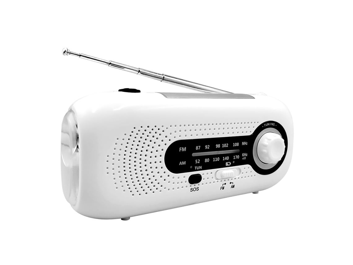 Rádio Multifuncional AQUAFORGE com manivela, células solares de 2000mah, branco