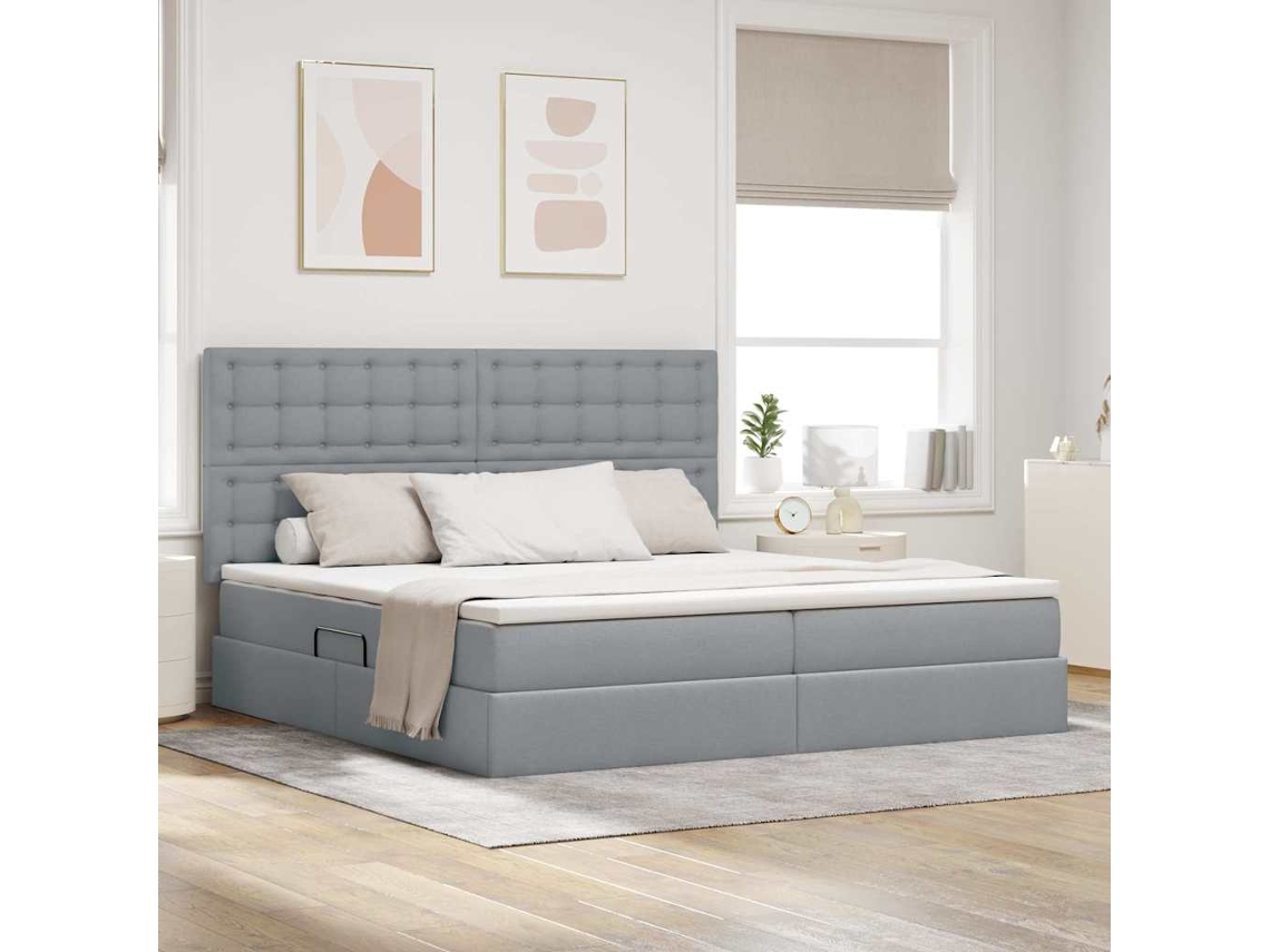 Vidaxl Cama Com Arrumação E Colchão Cinzento-claro 200 X 200 Cm Tecido