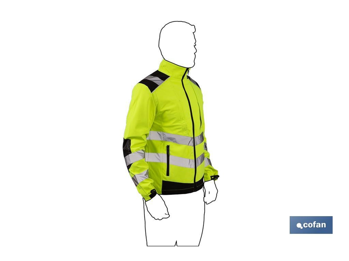 Casaco COFAN Softshell de Alta Visibilidade Talhas Desde a S Até a XXXL Amarelo e Preto