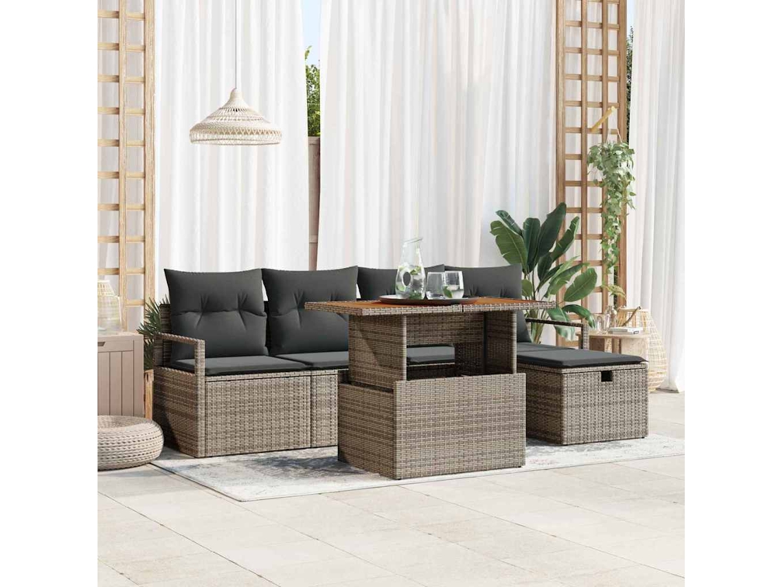 Vidaxl Conjunto De Sofá De Jardim 6 Unid. Cinzeto Vime Pe