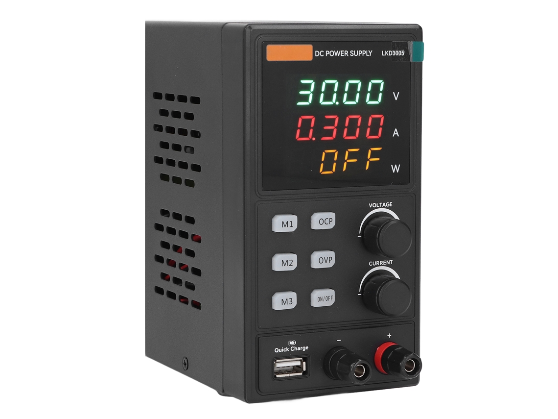 Fonte de alimentação CC variável de 30 V 5 A com porta USB de 5 V 2 A e display LED de 4 bits