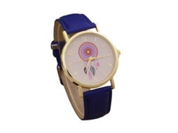 Relógio de Pulso Feminino Casual Fashionable com Pulseira de Couro Pu Quartzo Azul