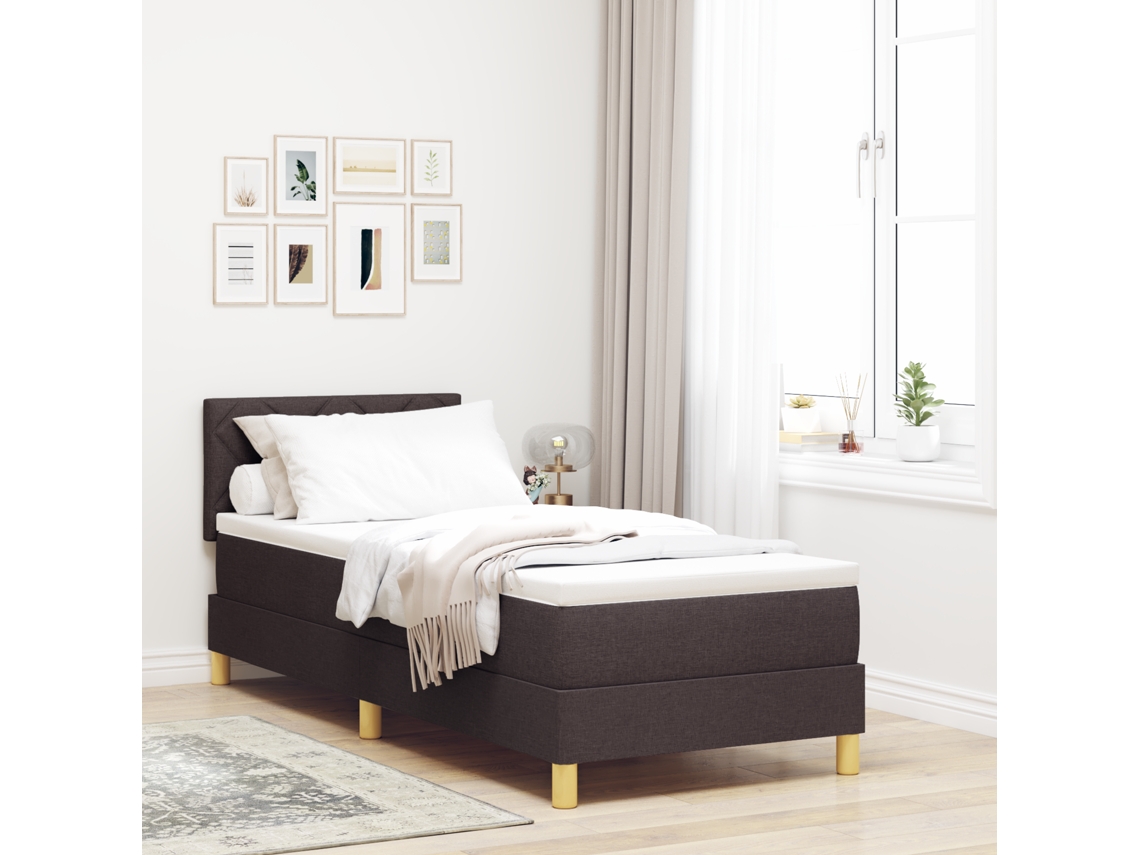 Cama Box Com Colchão E Led Castanha 80x200 Cm Tecido